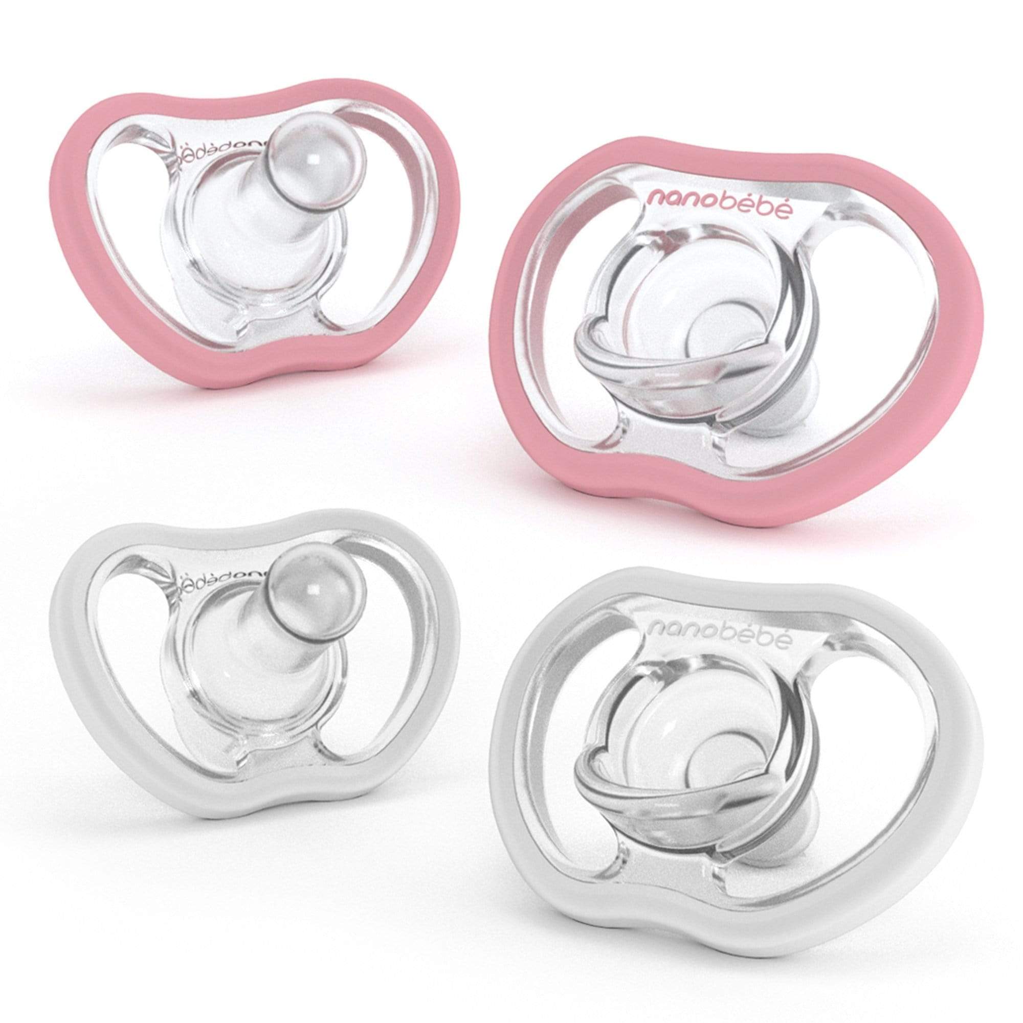 Nanobébé US Pink & White Active Pacifier - 4m+ Silicone Pacifier, 4-pack